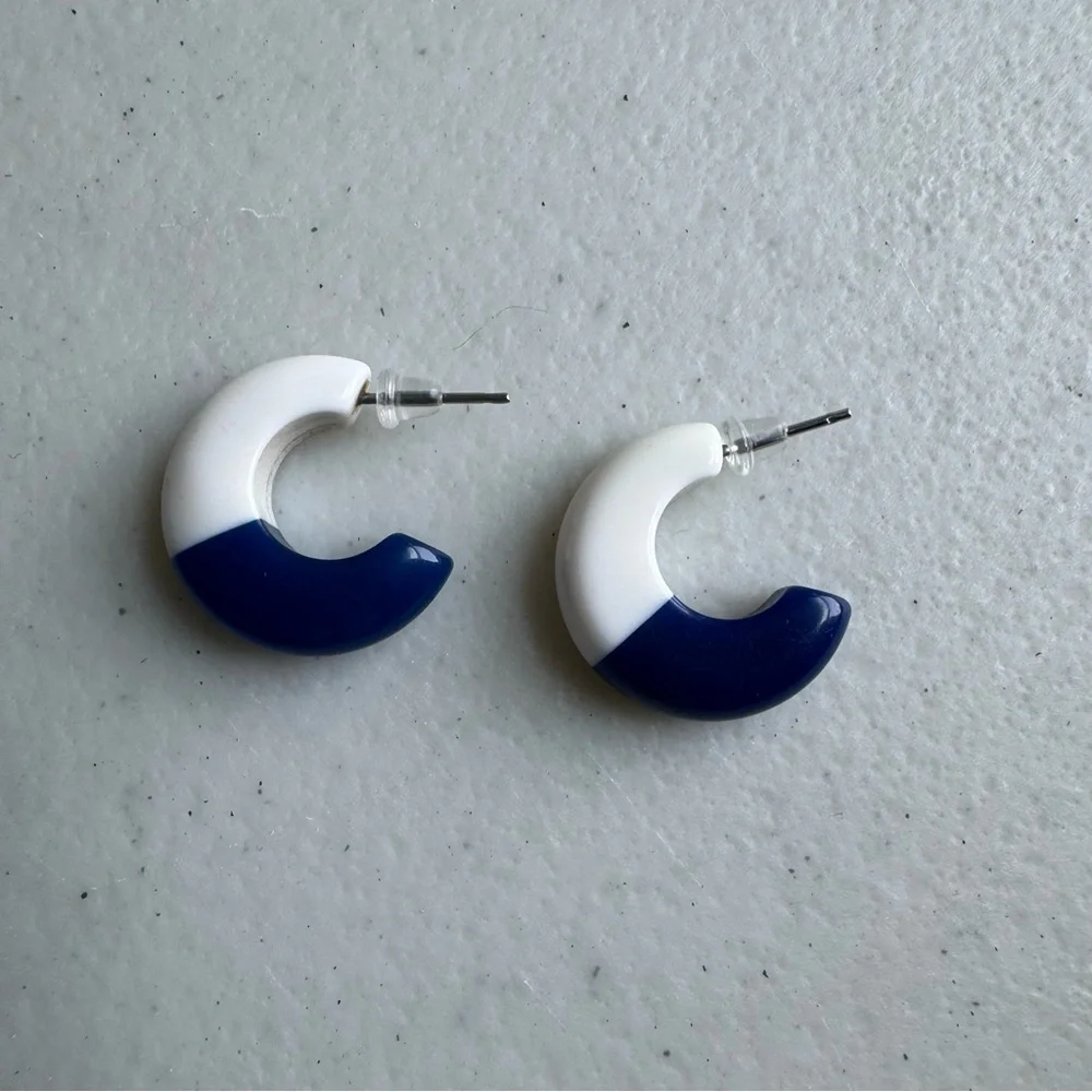 Vintage Blue and White‎ Crescent Earrings
